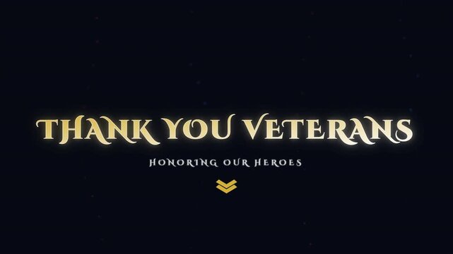 Veterans Thank You Text with Gold Confetti Falling on Navy Background