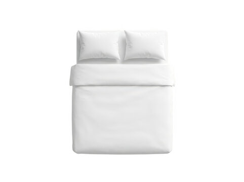 White double bed with pillows and duvet as isolated on transparent background