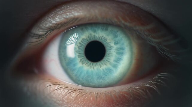 Extreme macro footage of a single beautiful healthy human eye with a fresh mint-green iris for national eye exam month