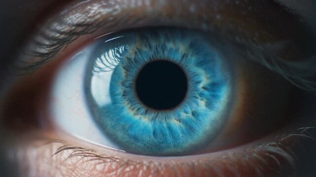 Extreme macro footage of a single beautiful healthy human eye with a bright cerulean-blue iris for national eye exam month