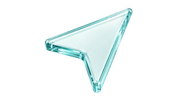 Glass Cursor Arrow Icon in 3D Style on Transparent Background
