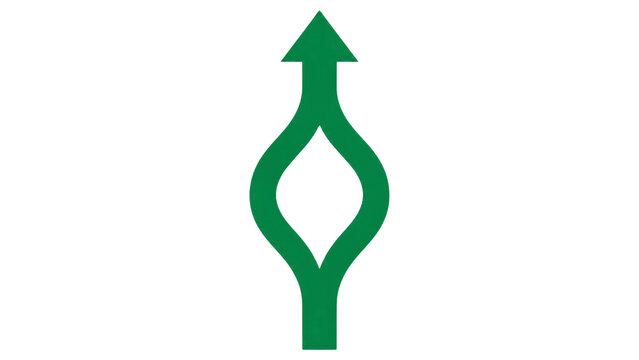 Green Split Arrow Icon with Merging Paths on Transparent Background