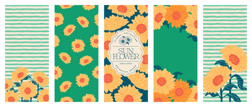 Vertical background design set featuring sunflower