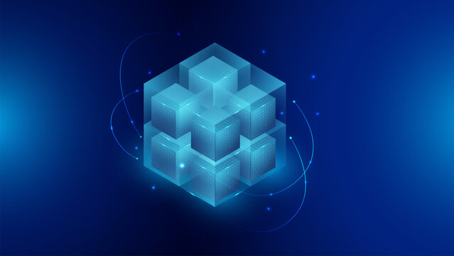 blockchain background with cube data connector for AI system business innovation