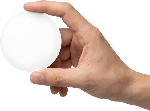 Hand holding blank round paper circle mockup