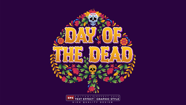 Editable 3d text effect day of the dead with decorative background for banner template design