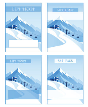 Set of ski lift ticket or ski pass template. Space for barcode