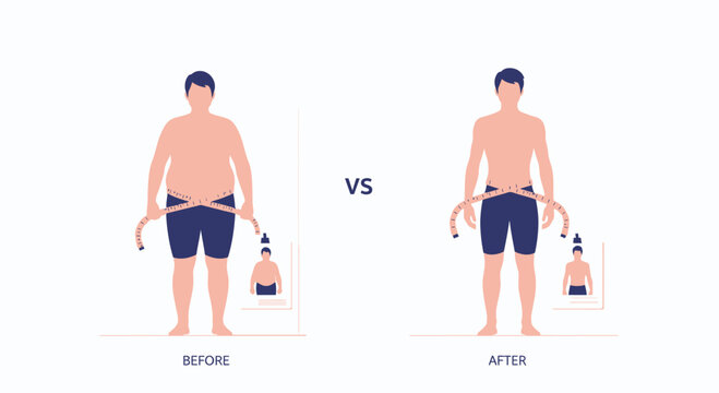 Man's weight loss transformation: Before and after comparison of body shape and waistline