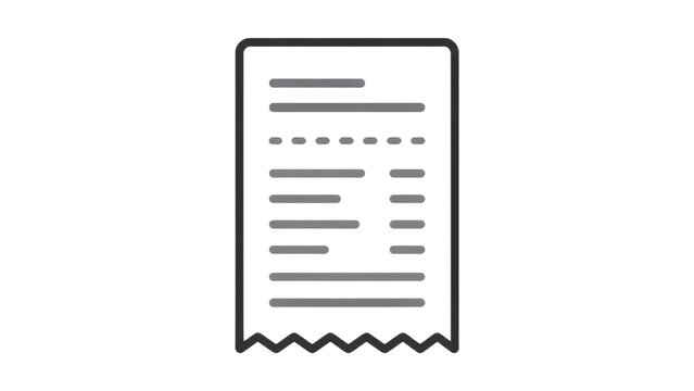 Receipt Icon with Lines Representing Text on Transparent Background