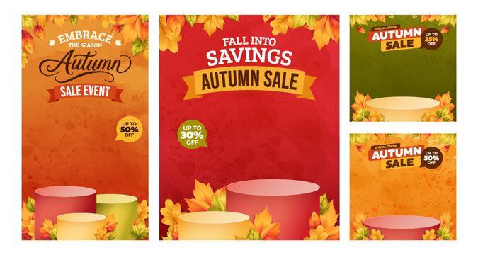 Autumn Sale Promotional Banner Template with Fall Leaves and Product Display