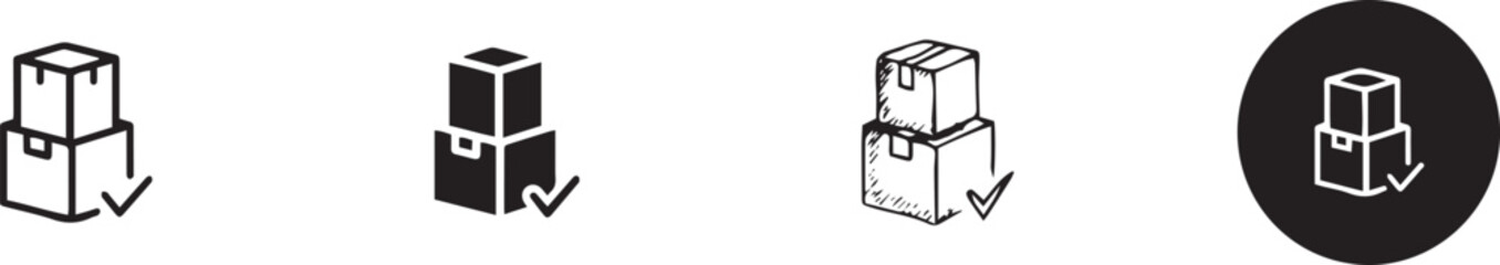 Fototapeta premium Set of four different styles of stacked boxes icons, individual icon set