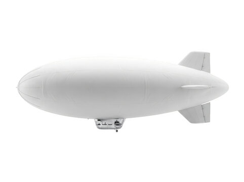 White blimp airship floating with flying vehicle, sky transportation isolated on transparent background