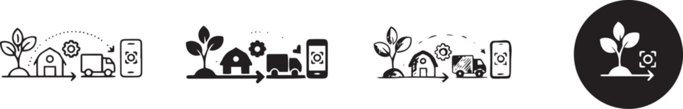 Food traceability from farm to phone icons, individual icon set