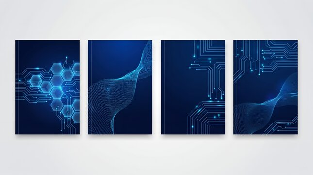 Blue digital circuit board and particle wave background