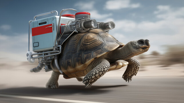 High Speed Tortoise Carrying Emergency Medical Delivery Box on Road