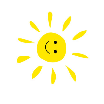 Happy cartoon sun icon vector illustration. Minimalist cute smiling sun design.