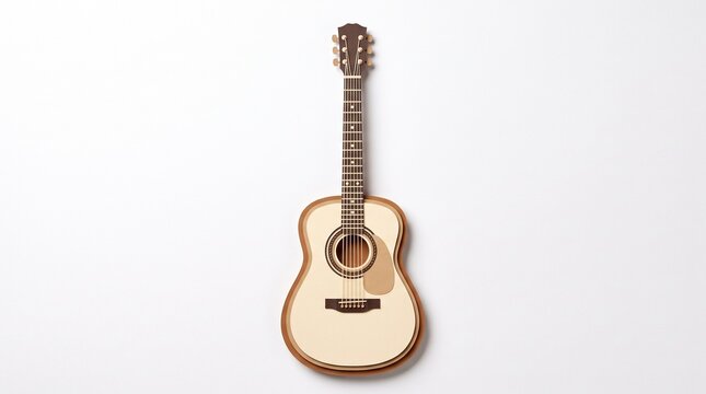 Layered Papercraft Acoustic Guitar Model with Detailed Cutouts on White Background