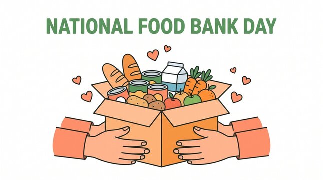 Hands giving a box of food donations.
