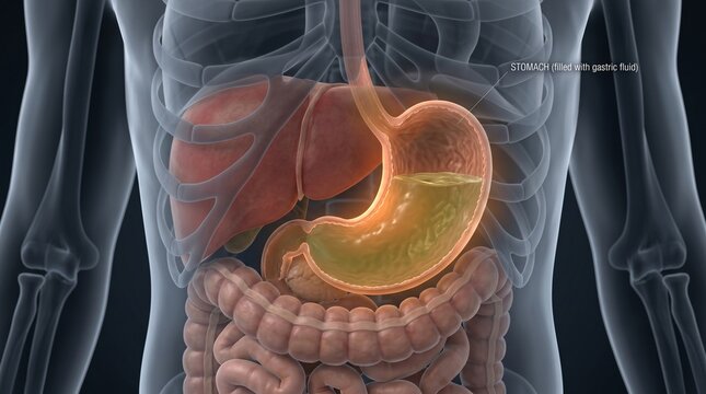 Cross section illustration of human stomach.
