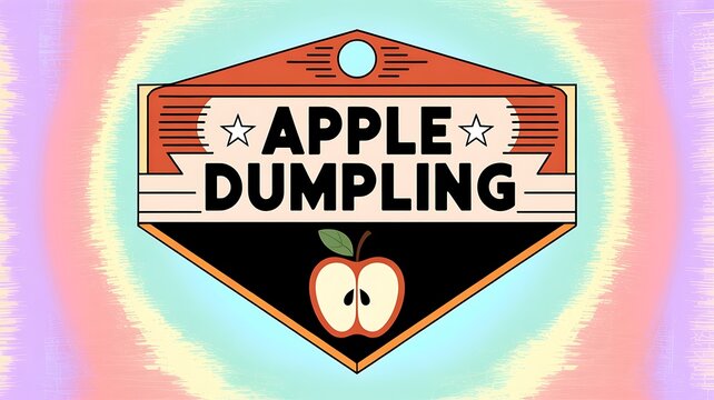 Apple dumpling day vintage food label illustration featuring a sliced apple graphic dumpling national celebration