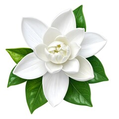 Naklejka premium White Gardenia Flower with Green Leaves Isolated on White Background