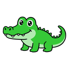 Obraz premium cartoon cute alligator crocodile wild animal nature fauna flat color vector illustration template design