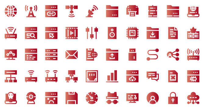 Internet technology set icons. Set icon in flat gradient style. Internet technology symbols. Vector illustration
