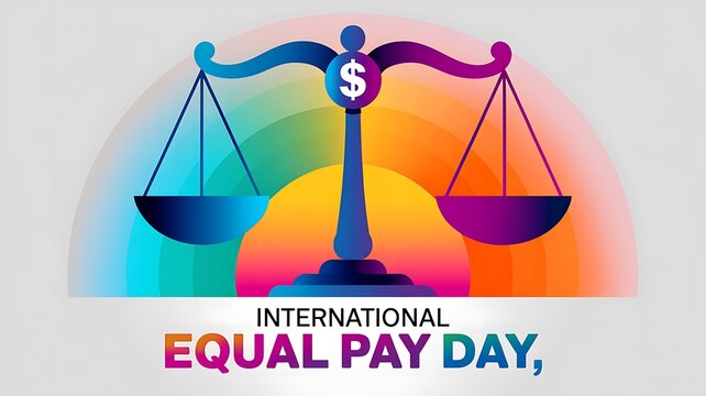 International equal pay day concept with scales of justice and dollar sign symbol international equality financial
