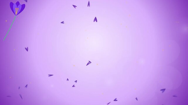 Animated purple flower on lavender gradient background with falling petals creating a soft romantic motion graphics sequence.