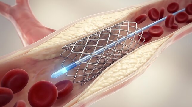 Medical stent deployment inside a blood vessel