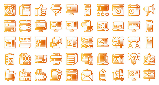 Digital marketing set icons. Set icon in outline gradient style. Digital marketing symbols. Vector illustration