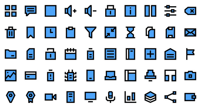 User interface set icons. Set icon in filled style. User interface symbols. Filled icons collection. Vector illustration