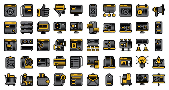 Digital marketing set icons. Set icon in filled style. Digital marketing symbols. Vector illustration