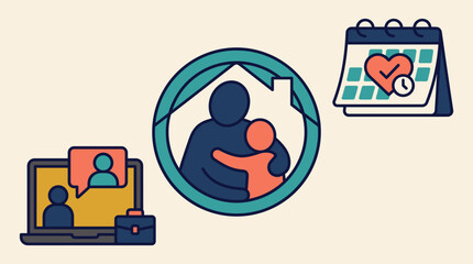 Fototapeta premium Work Life Balance and Remote Work Family Icons