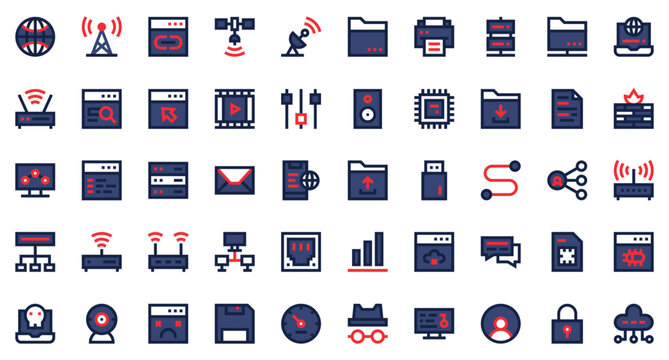 Internet technology set icons. Set icon in flat color style. Internet technology symbols. Vector illustration