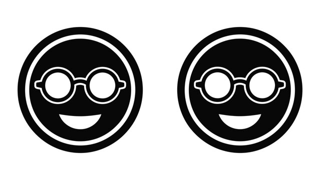Smiling emoticon with round spectacles isolated on transparent background as a vector graphic icon