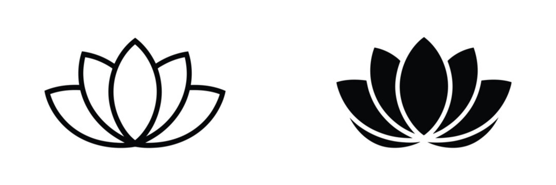 Lotus Flower Icon Flat Linear Vector Illustration with Editable Stroke for Spa Branding, Wellness Logos, Websites, Mobile Apps, and Beauty Design