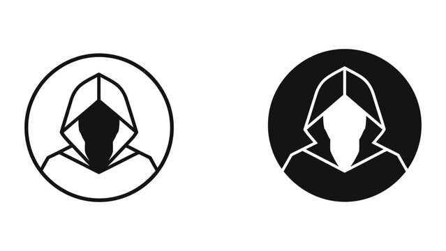 Mysterious hooded figure avatar icon set in circular frame for anonymous user or security profile