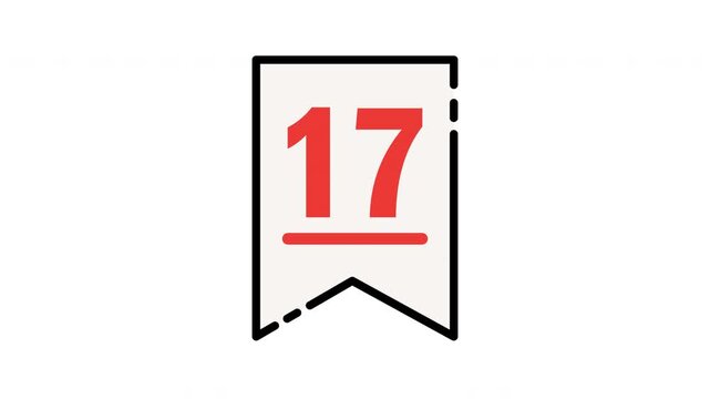 Simple illustration of a bookmark with the number seventeen.