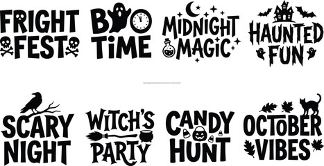 Obraz premium Halloween Typography Design Collection with Spooky Phrases, Haunted Icons, and October Party Themes