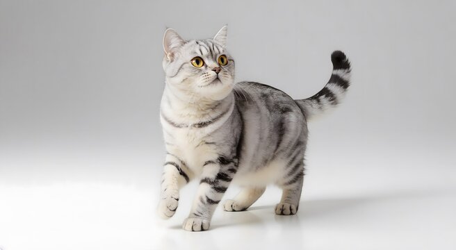 Silver tabby cat walking isolated on transparent background
