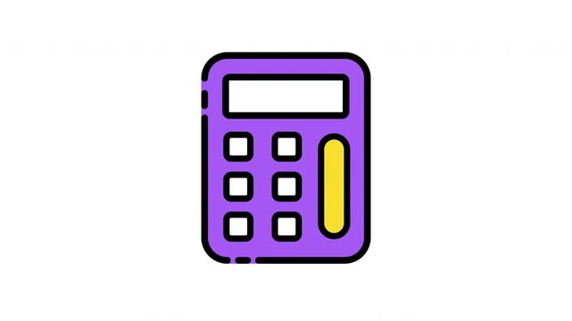 Purple calculator icon with yellow button and white screen.