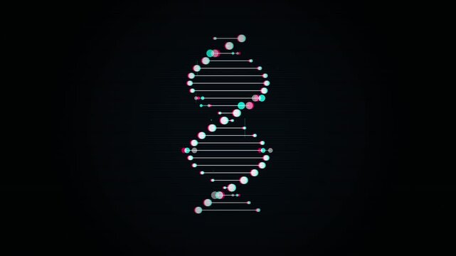 Glitching DNA Double Helix Rotation - Abstract Genetic Code Animation with Digital Noise Effect