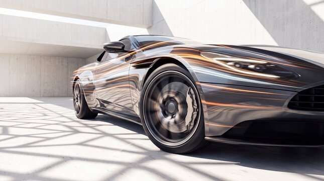 Modern Luxury Sports Car in Contemporary Concrete Architectural Setting