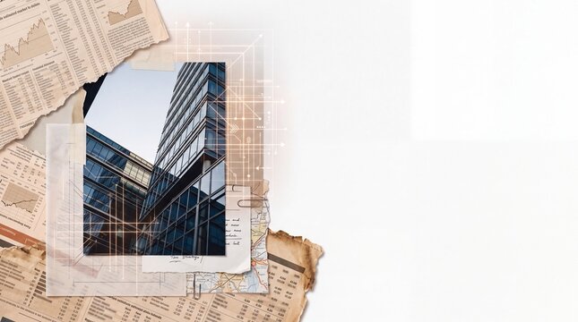 Business and Investment Collage with Skyscraper and Copy Space
