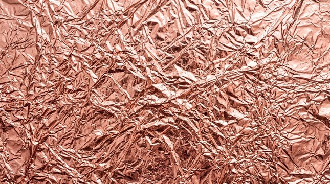 Crumpled Rose Gold Metallic Foil Texture Background