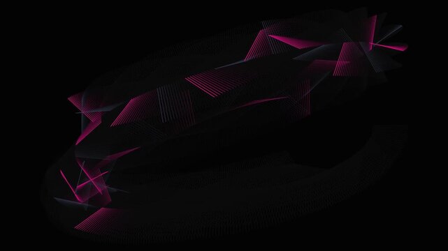Abstract pink geometric wireframe shape seamless loop motion graphics background template and black rotating in a loop, designed for modern creative presentations and broadcast media