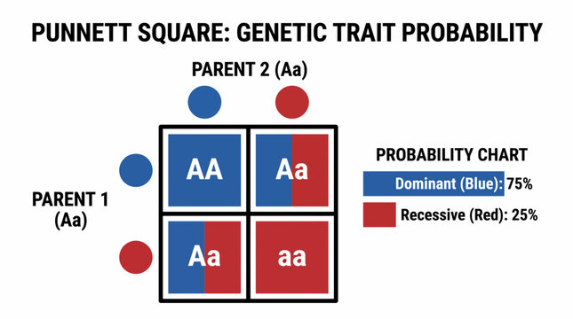Punnett Square Diagram Explaining Genetic Trait Probability Chart