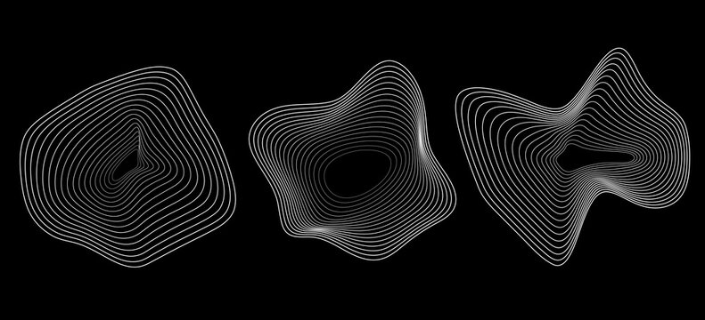 Set of abstract liquid, irregular, blob lines, dynamic forms,  shapes on white background
