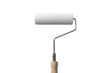 Obraz premium White paint roller with curved metal arm and wooden handle